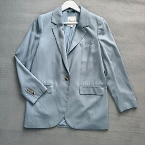 Madewell Women Light Blue Single Breasted Blazer Jacket Tencel Blend Size S